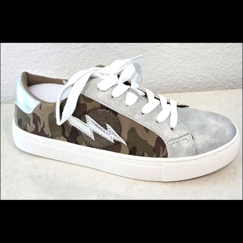 NEW Corky's Camouflage and Silver Sneakers with Lightning Bolt size 8